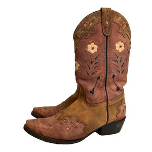 Woman's Laredo Miss Kate Fancy Floral Dress Cowboy Western Boots Tan Pink 10 M